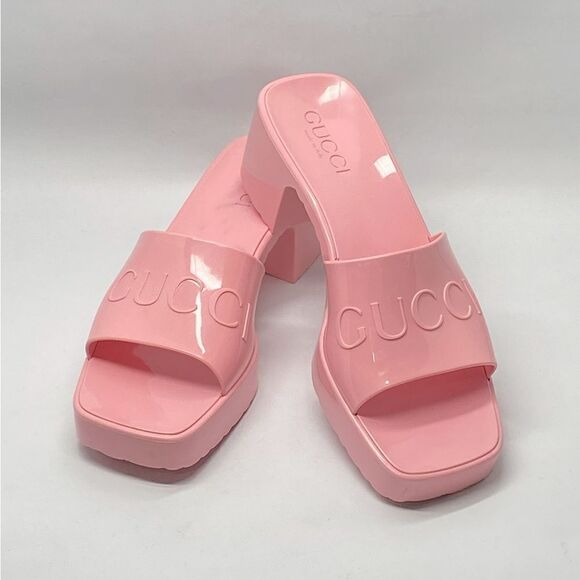Gucci Pink Rubber Platform Slide Sandals size 37 - Picture 9 of 12
